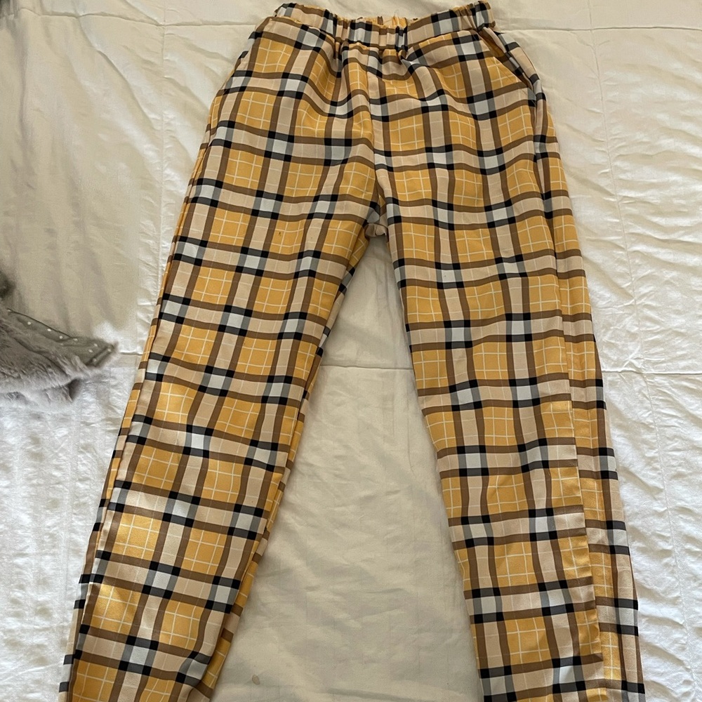 Shein yellow plaid pull on pants